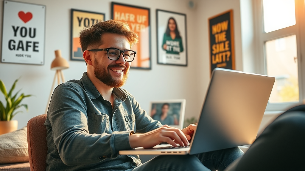 hopeful new online side hustler making an account on freelance job platform from home