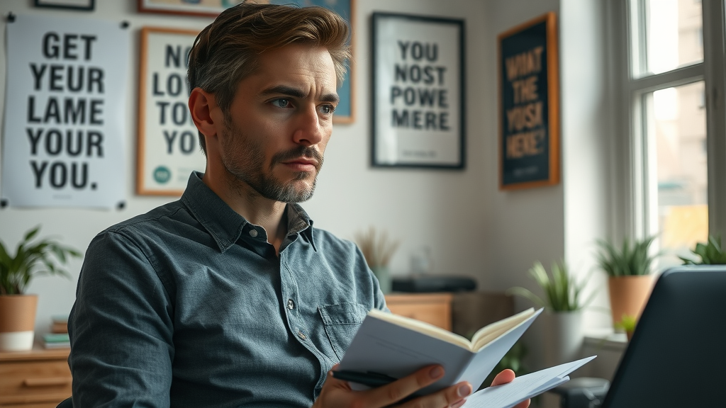 Person reflecting on motivation for starting a side hustle in a cozy home office