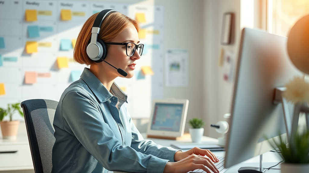 multitasking virtual assistant working on computer, organizing calendars and responding to emails for online side gigs