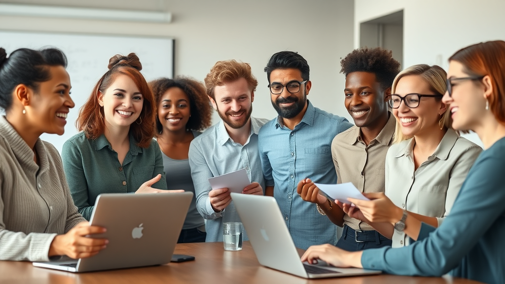empowering diverse group discussing easy side jobs and flexible side hustle options in a modern office, laptops and notes, easy side jobs, brainstorming side gig ideas