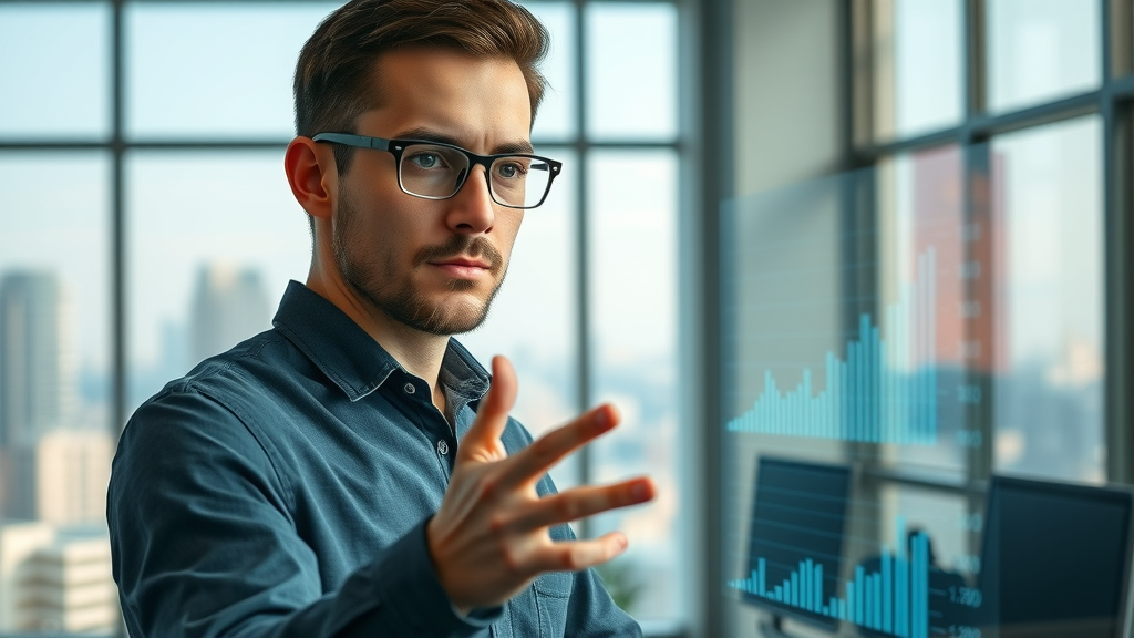 Data scientist analyzing AI growth data and digital graph in modern office, representing AI future growth potential