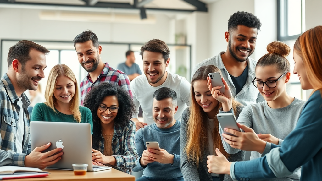 inspirational collage of everyday people working on low investment side hustles, bright co-working space, digital devices, confident expressions