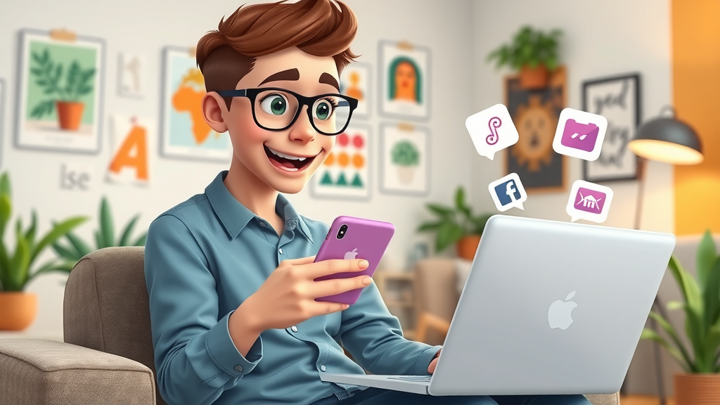 Social media manager managing platforms freelance work home side job