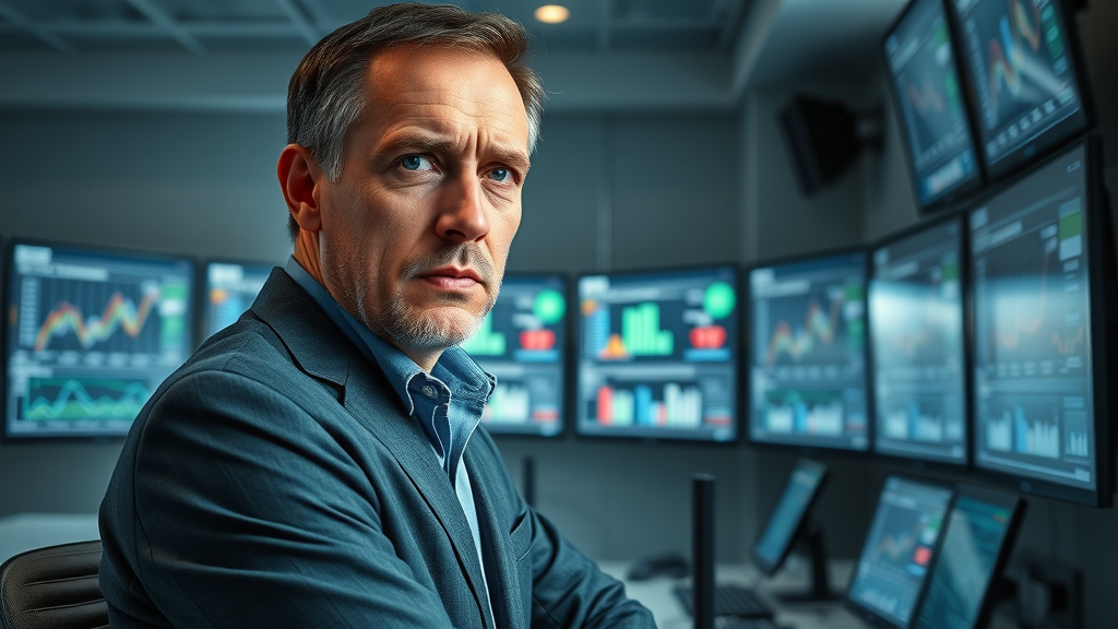 Industry leader analyzing productivity charts, illustrating limited gains between AI model upgrades like ChatGPT 4.0 and 5.0