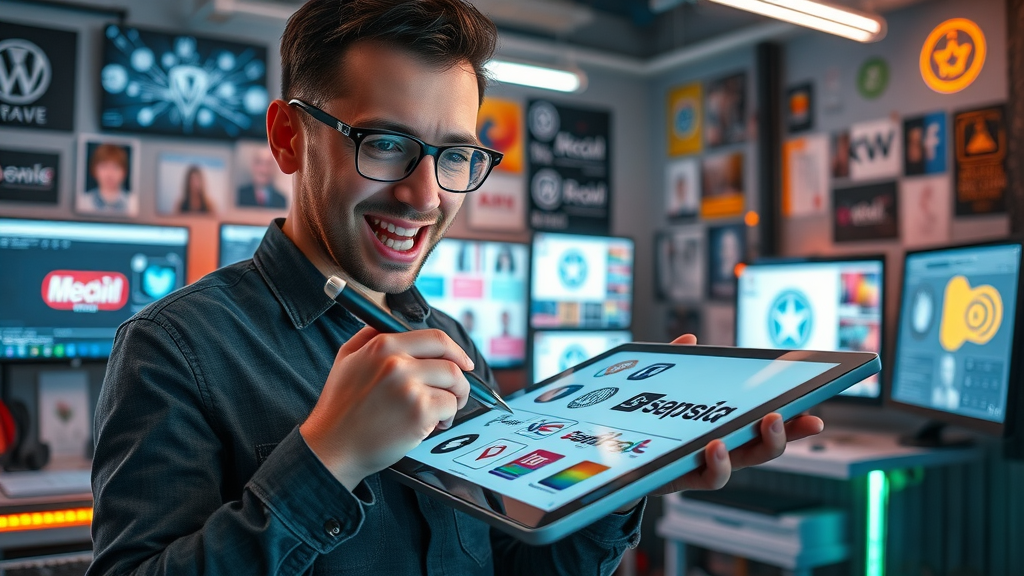 creative graphic designer sketching logo ideas on a tablet, designing digital art for online side hustles