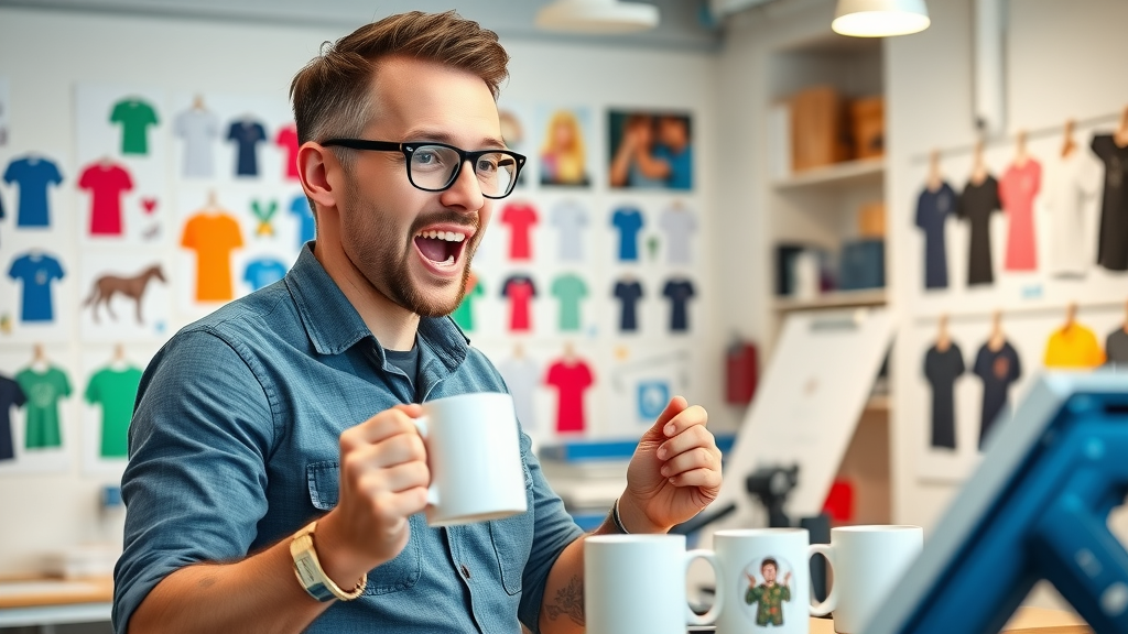 entrepreneur preparing custom t-shirts for creative low investment side hustle, design studio