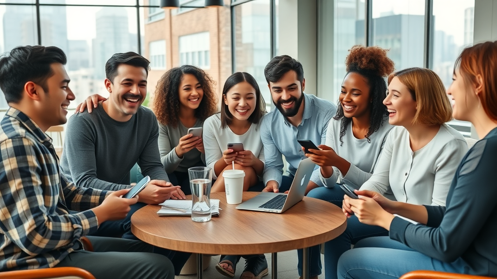 Diverse adults collaborating on side hustle ideas in a modern co-working space